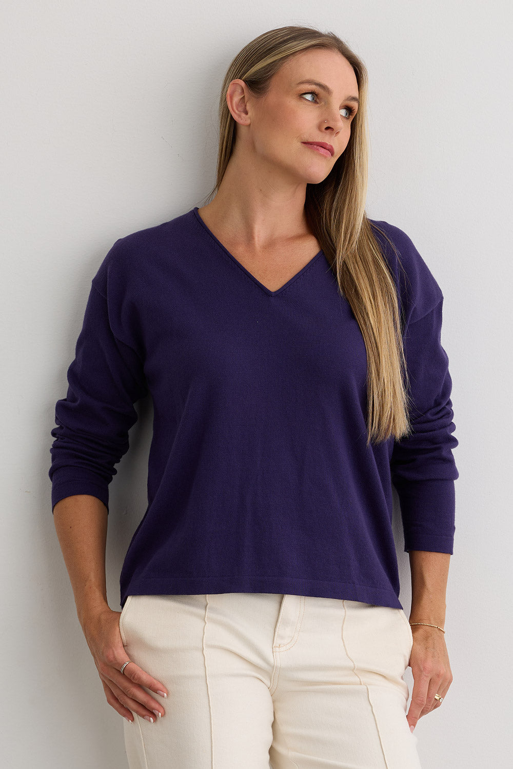 Women's Organic Cotton Relaxed V-Neck Sweater from Fair Indigo