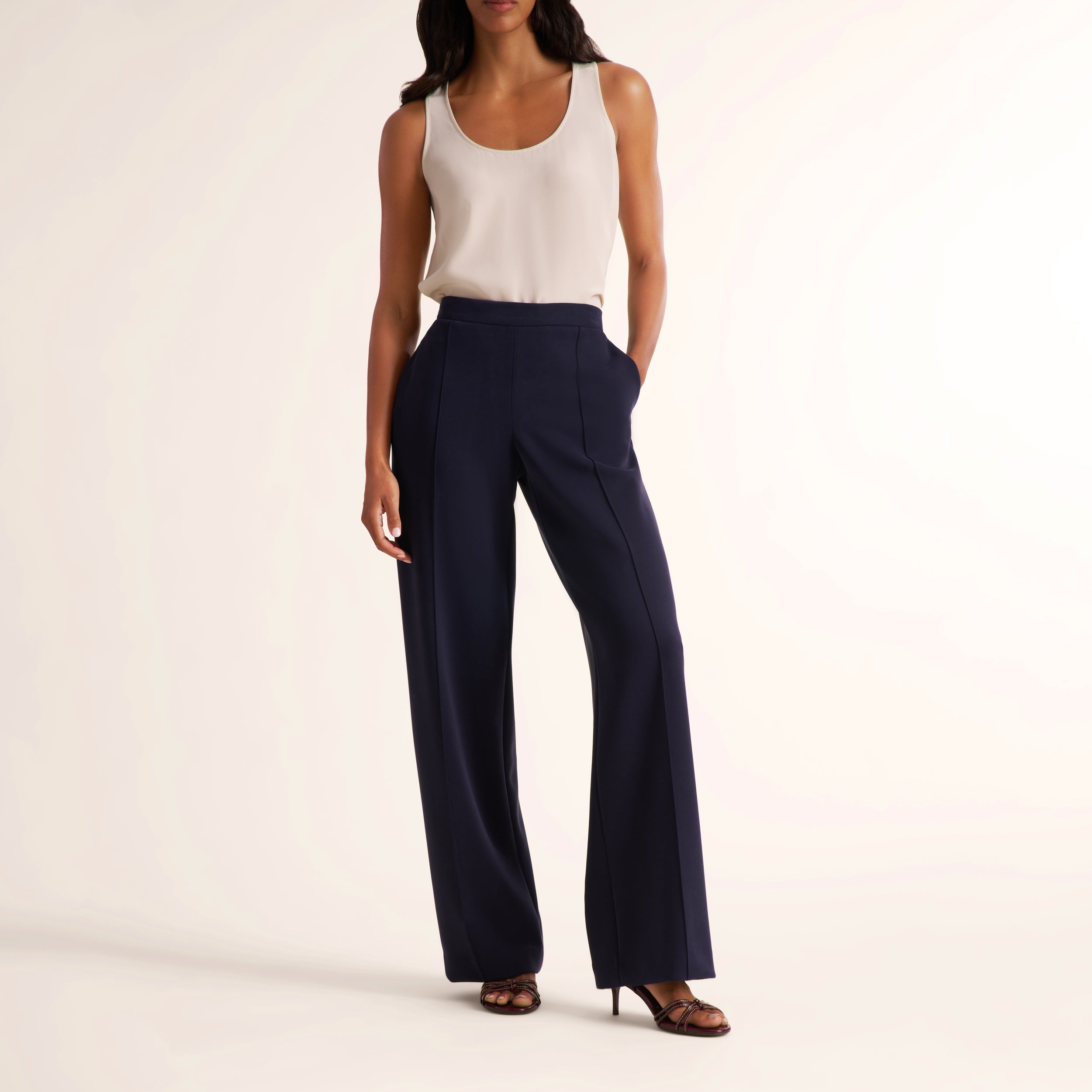 Jordan Straight-Leg Trouser - OrigamiPlush :: Navy from M.M.LaFleur