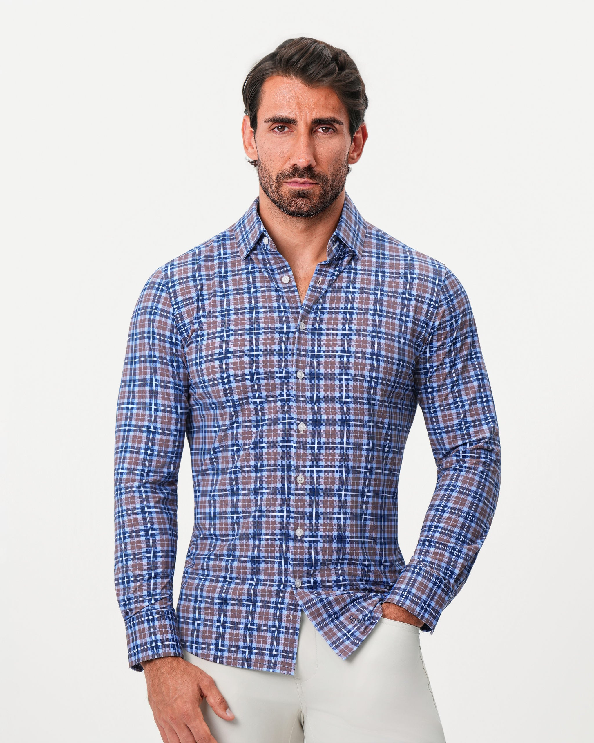 "The Myrtle" Sport Shirt - Navy and Light Brown Plaid from State & Liberty
