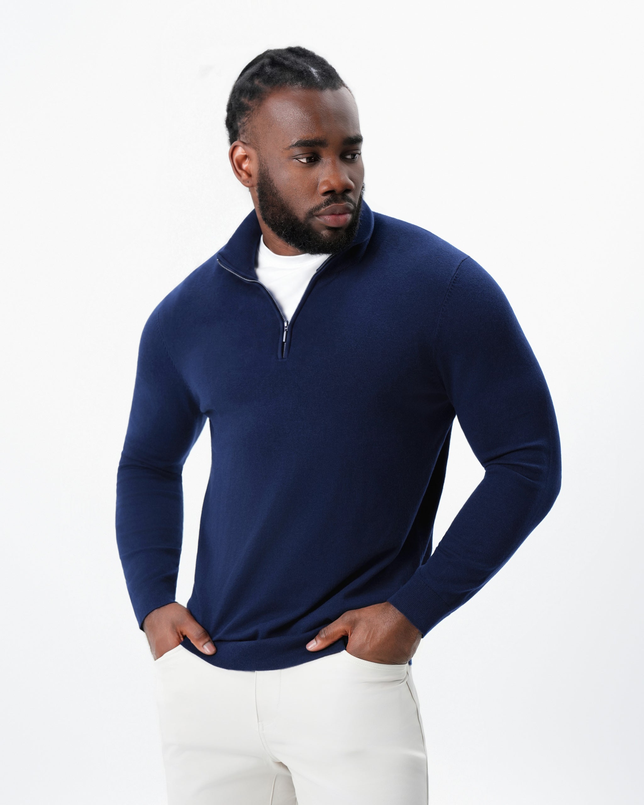 Mid-Weight Wool Quarter Zip - Navy from State & Liberty