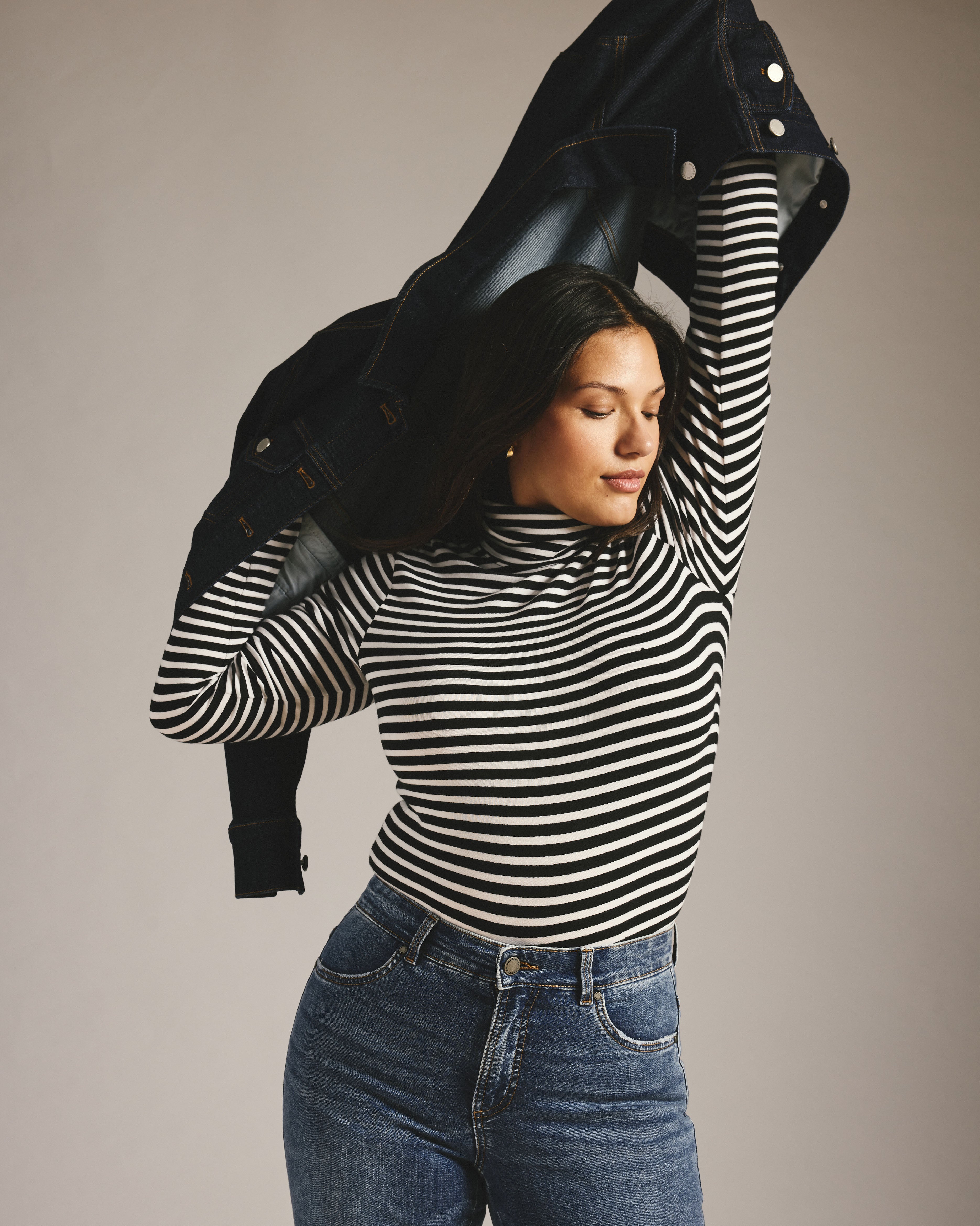 Close Fit Turtleneck - Black/White Stripe from Universal Standard