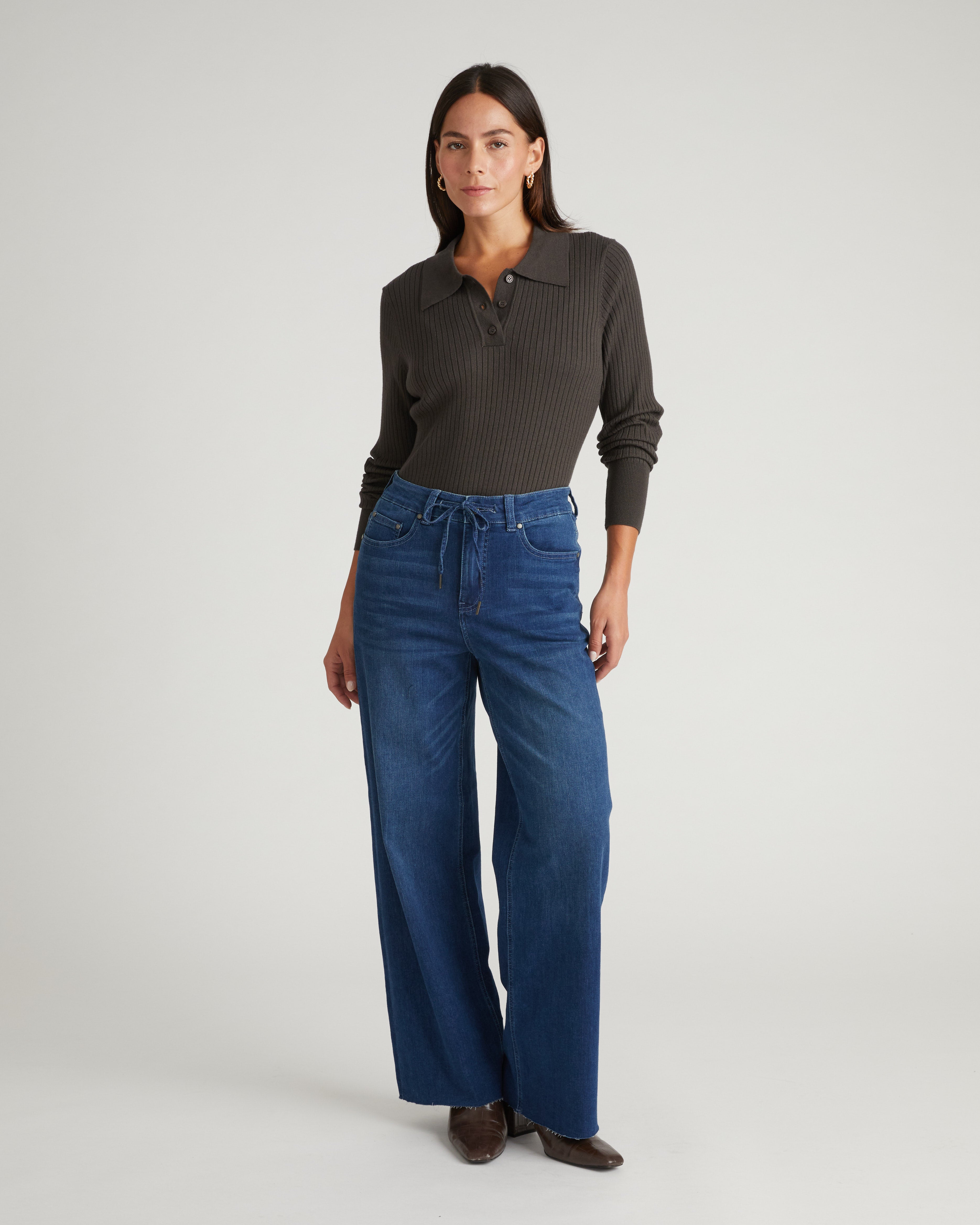 Savvy Fine Ribbed Polo Sweater - Graphite from Universal Standard