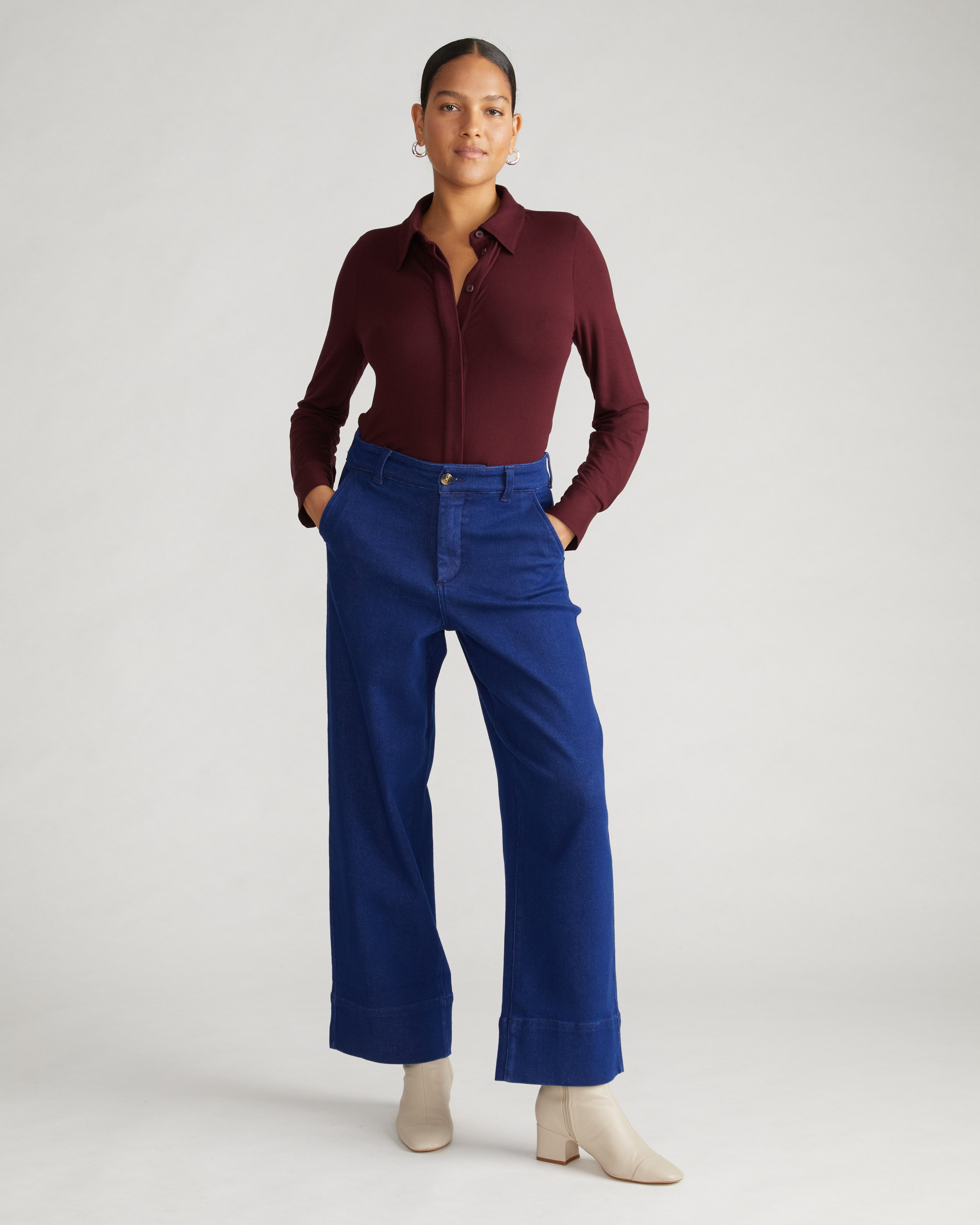 Elbe Liquid Jersey Shirt Classic Fit - Black Cherry from Universal Standard